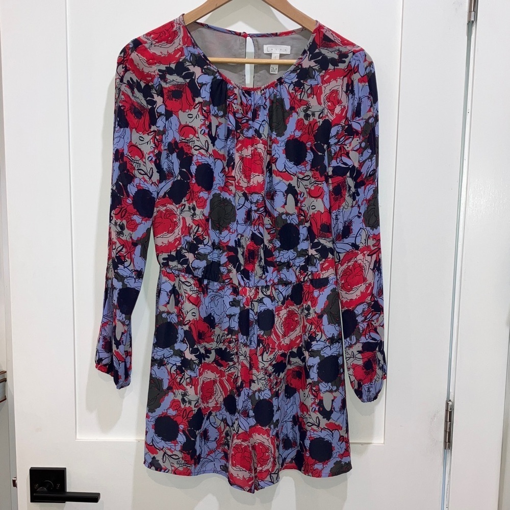 Leith womenโs small Floral Romper (shorts) with slitted long sleeves